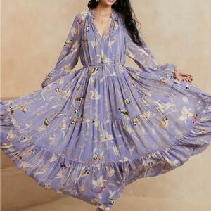 NWT Banana Republic Purple Bird Tiered Maxi Dress